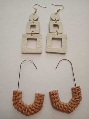 #1165.  2 Piece Cream Faux Leather And Whicker Earring Bundle